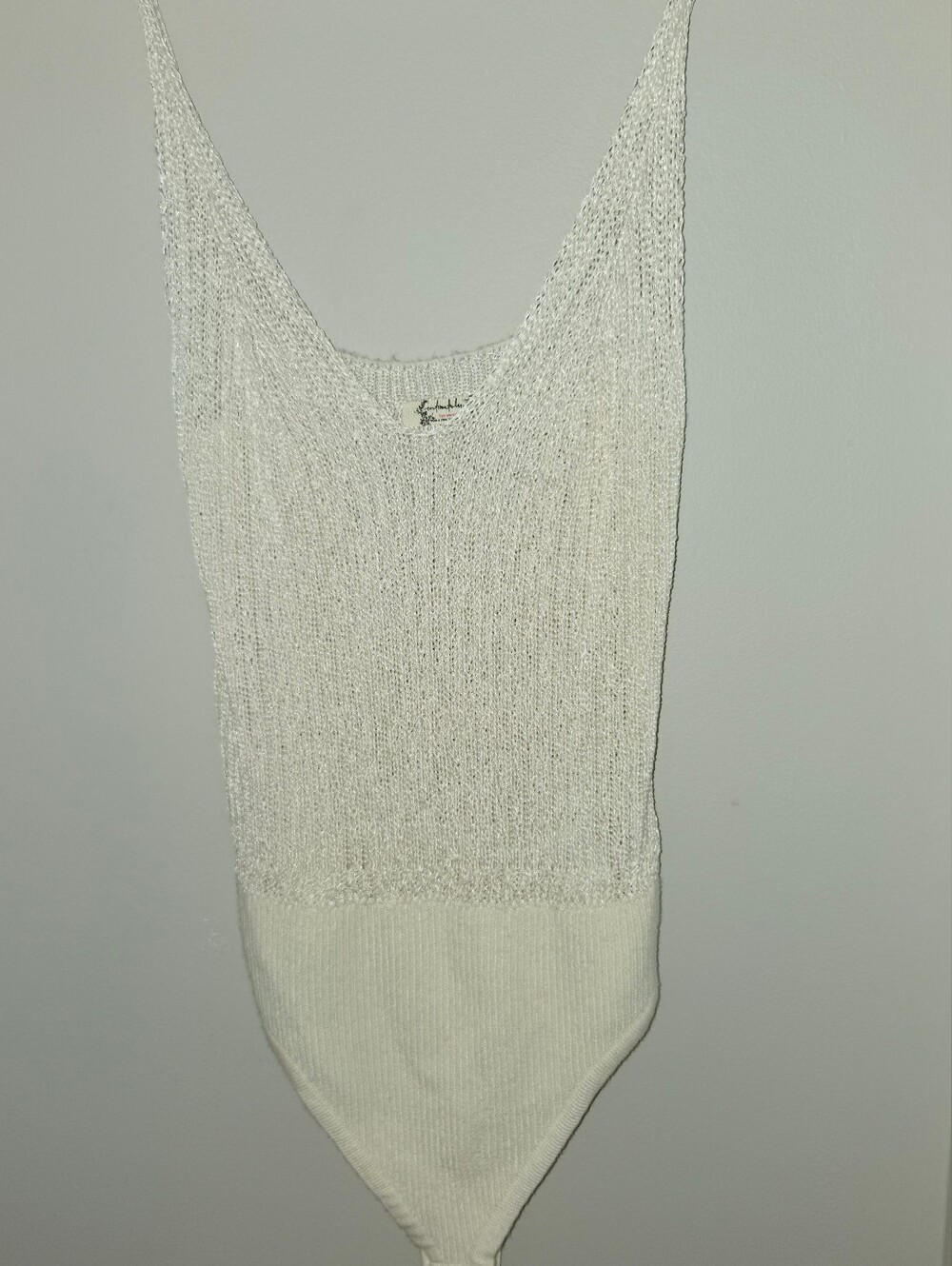 Free People Ivory Textured Scoop Neck Bodysuit Small